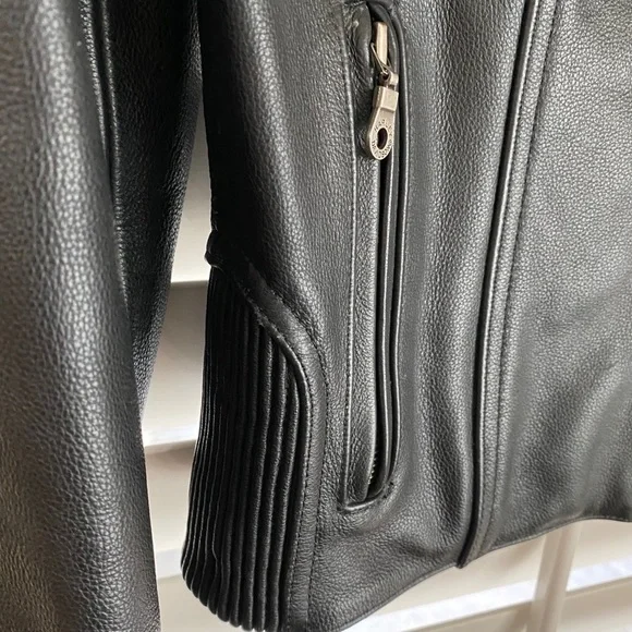 Authentic Men's Harley Davidson Black & Orange Leather Jacket Small EUC​​​​​​​​ - Picture 7 of 8